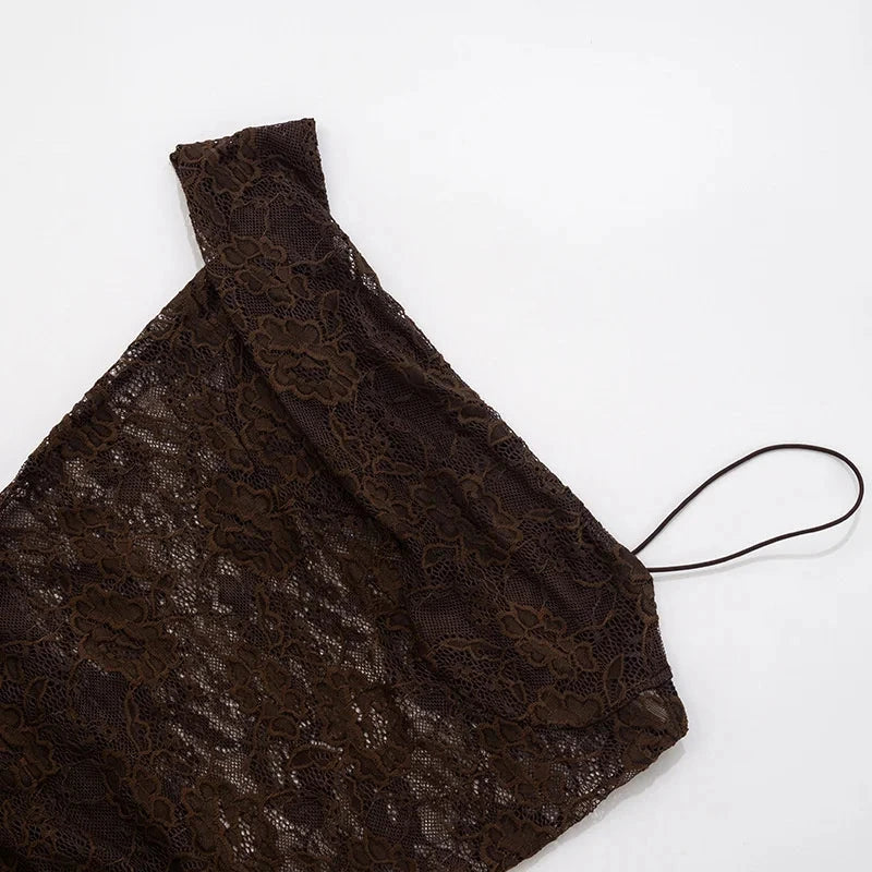 Mozision One Shoulder Lace See Through Sexy Maxi Dress Women GlowCart