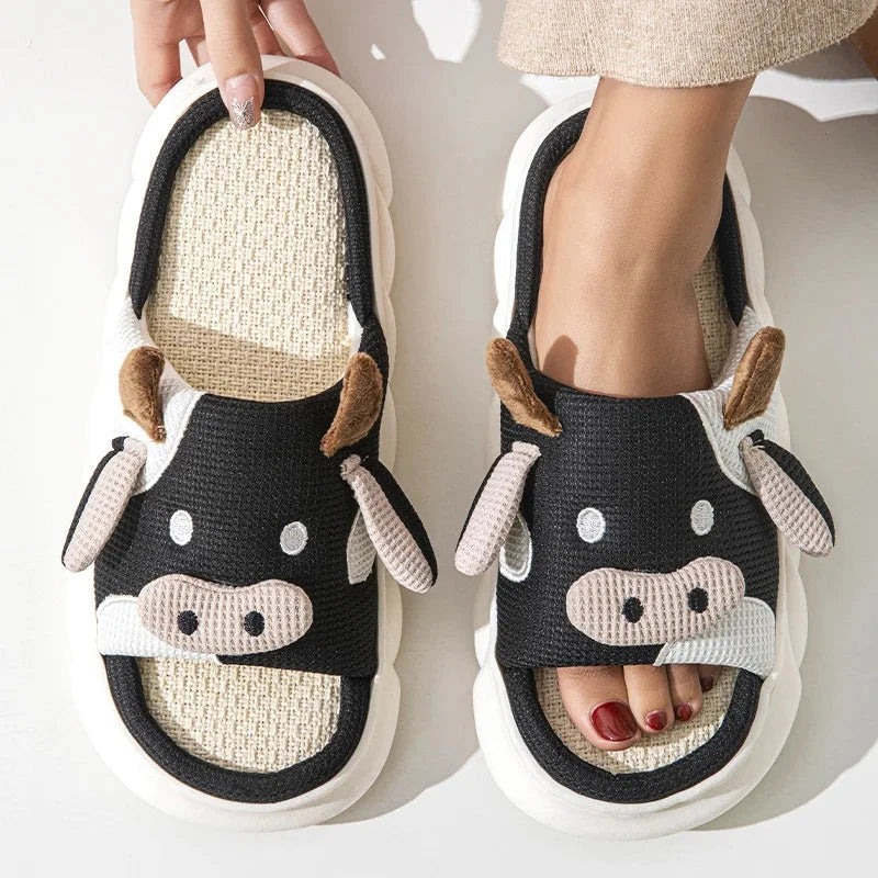 Cartoon Cute Cow House Slippers Women Platform Soft Sole GlowCart