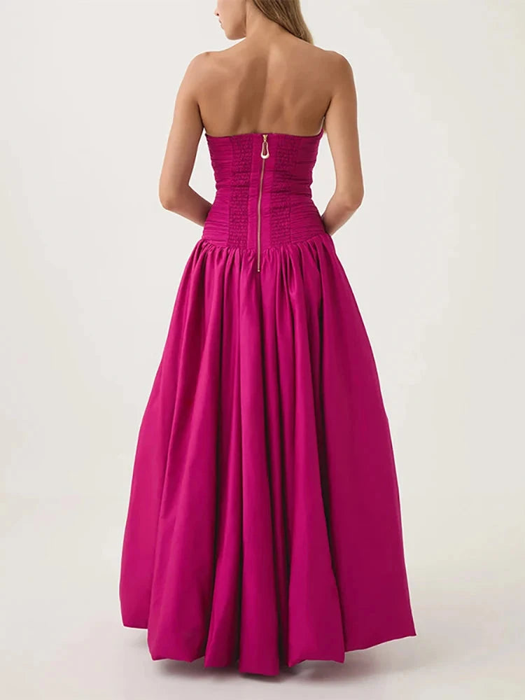 Sexy Strapless Printed Split Deign Long Bubble Dress Women GlowCart