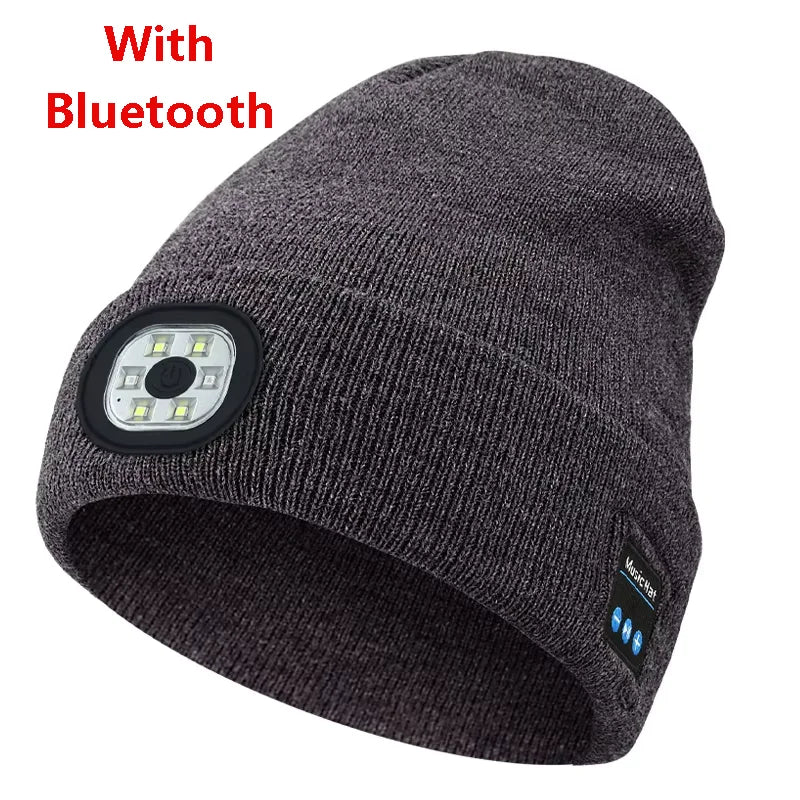 Can be equipped with Wireless Bluetooth music knitted hat new outdoorledlighting rechargeable detachable luminous sleeve cap GlowCart