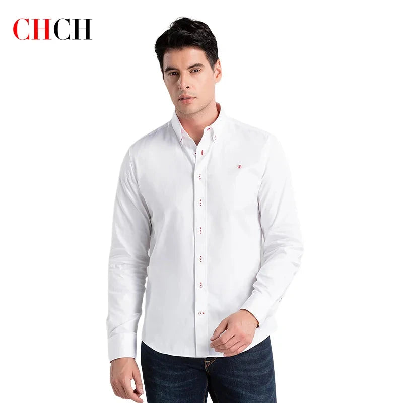 CHCH 2024 New Fashion 100% Cotton Long Sleeve Shirt Solid GlowCart