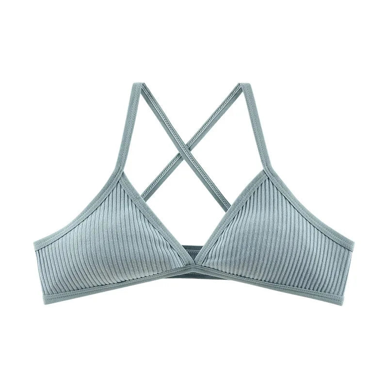 Women Sports Bra Comfort Cotton Bras For Women Thin French Style Bralette Sexy Deep V Triangle Cup Cross Tank Top Bra Yoga Gym GlowCart