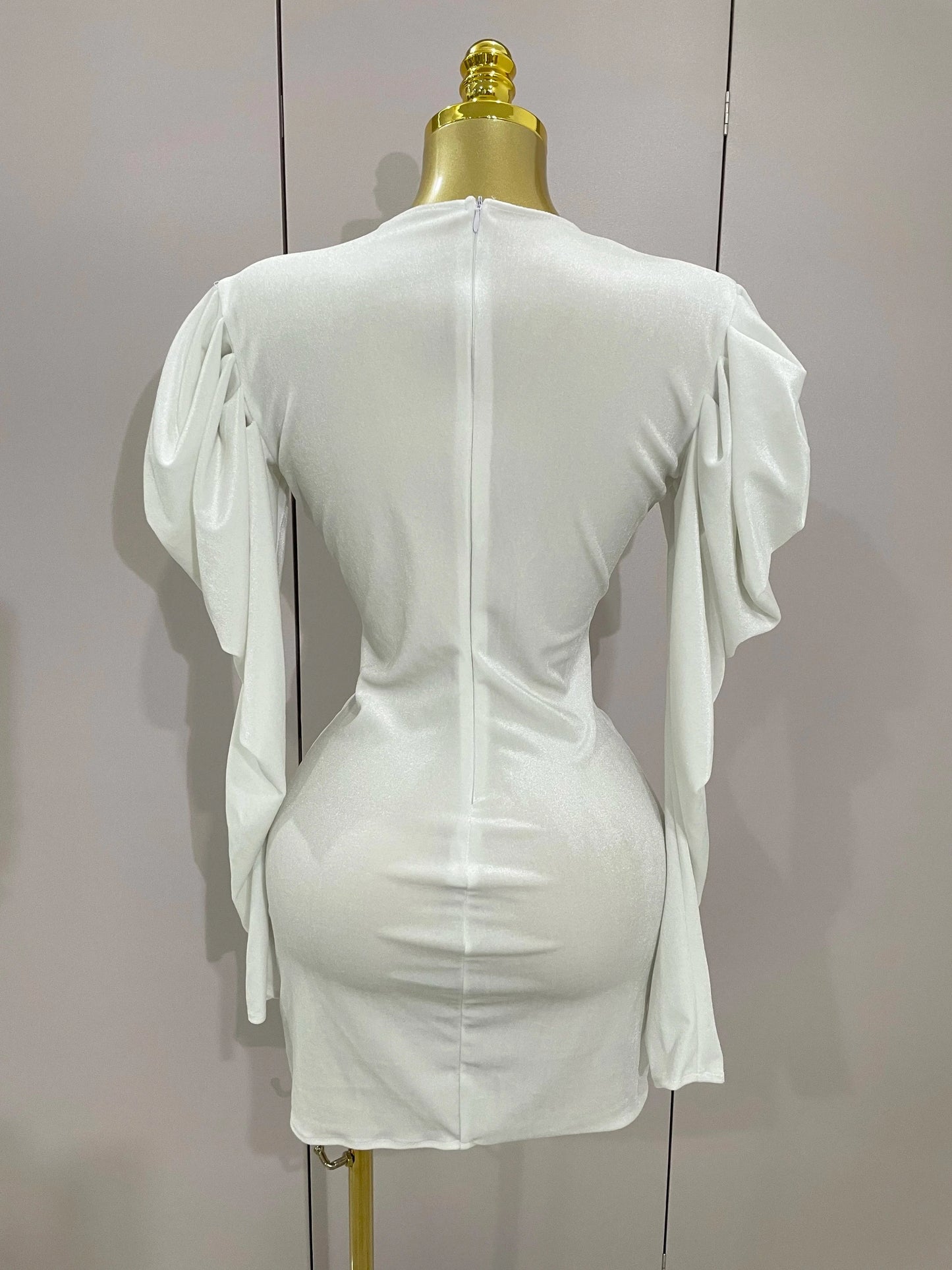 Luxury Sparkly Crystals Sexy Mesh White Velvet Short Dress GlowCart