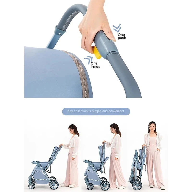 Luxury Baby Stroller Can Sit and Lie Down High Landscape Lightweight One Button Folding Two-way Push Four Wheel Shock Absorption GlowCart