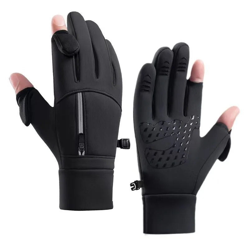 Winter Cycling Gloves Windproof Men Women Touchscreen Warm Gloves Motorcycle Water-Repellent Zipper Pocket Fingertip Flip Gloves GlowCart