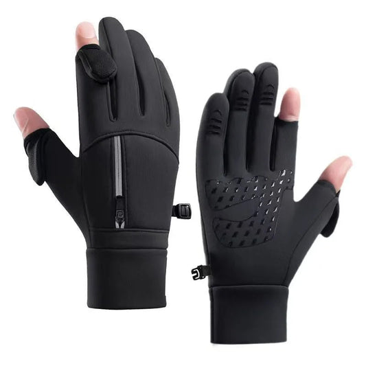 Winter Cycling Gloves Windproof Men Women Touchscreen Warm Gloves Motorcycle Water-Repellent Zipper Pocket Fingertip Flip Gloves GlowCart