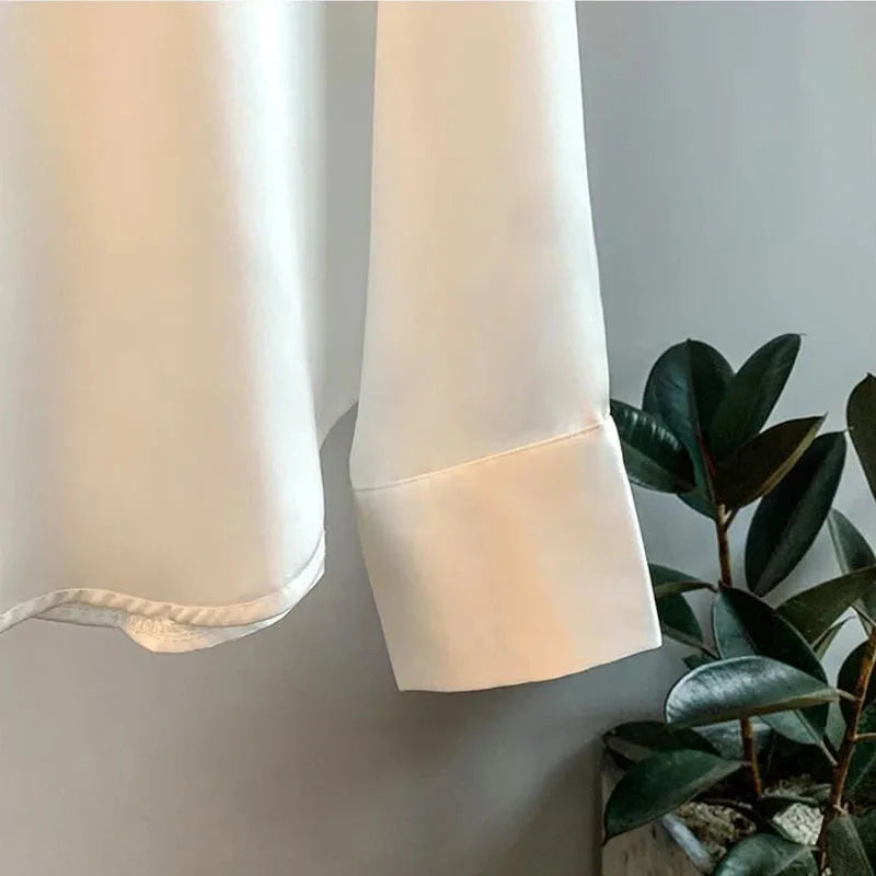 1pcs Woman Spring Autumn Satin Shirt Lady Long Sleeve Lapel GlowCart