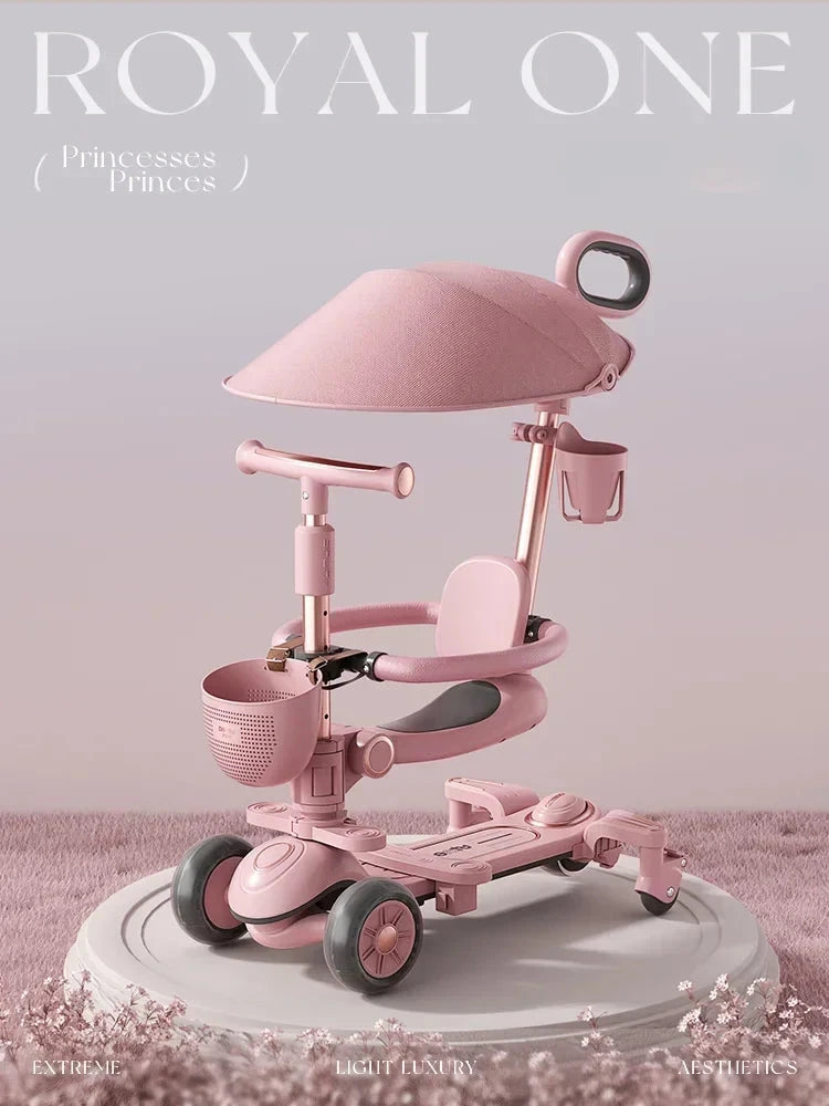 Multifunctional Baby Stroller 6in1 Adjustable Push Rod with Children's Scooter Portable Baby stroller with skateboard for kids GlowCart