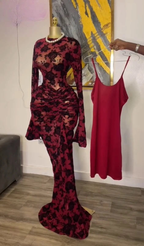 CM.YAYA Women Long Sleeve Stacked Mesh See Though with Lining Bodycon Long Dress 2025 Autumn Evening Birthday Sexy Party Dresses GlowCart