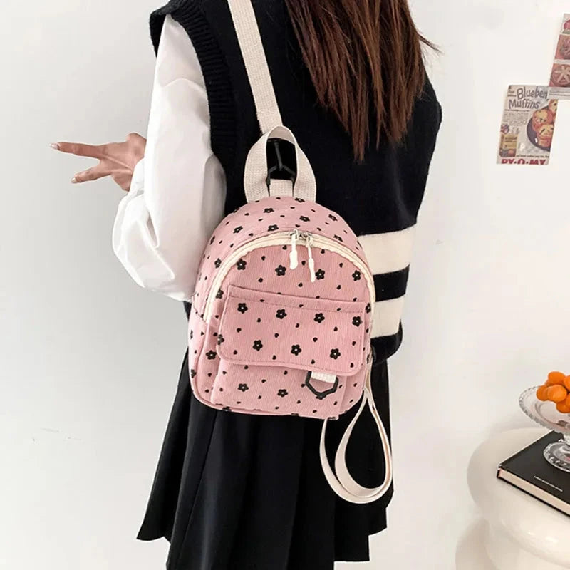 Cute Flower Print Baby Backpacks Lightweight Corduroy Mini Schoolbag for Kids Boy Girl Fashion Floral Children Shoulder Bags GlowCart