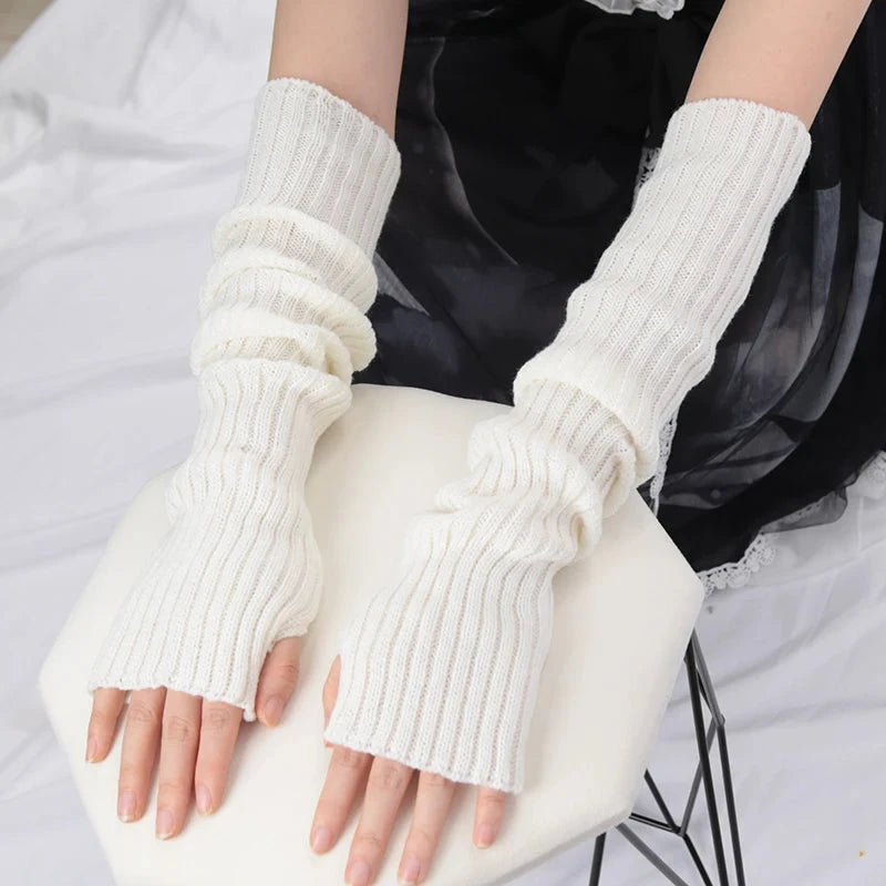 Women Long Fingerless Gloves Soft Female Glove Lolita Kawaii GlowCart