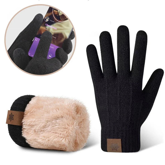 Touch Screen Gloves for Men Women, Winter Warm Flece Lined Knit Gloves, Stretchable Thickened Skiing Travel Gloves GlowCart