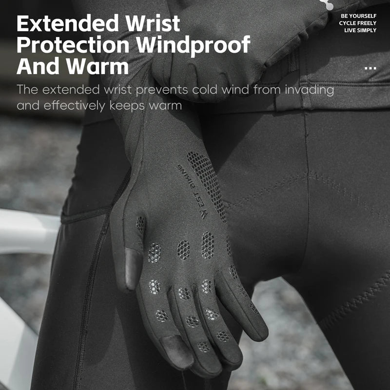 WEST BIKING Thermal Cycling Gloves Winter Fleece Windproof Bike Gloves Touch Screen Full Finger Gloves Outdoor Cycling Equipment GlowCart