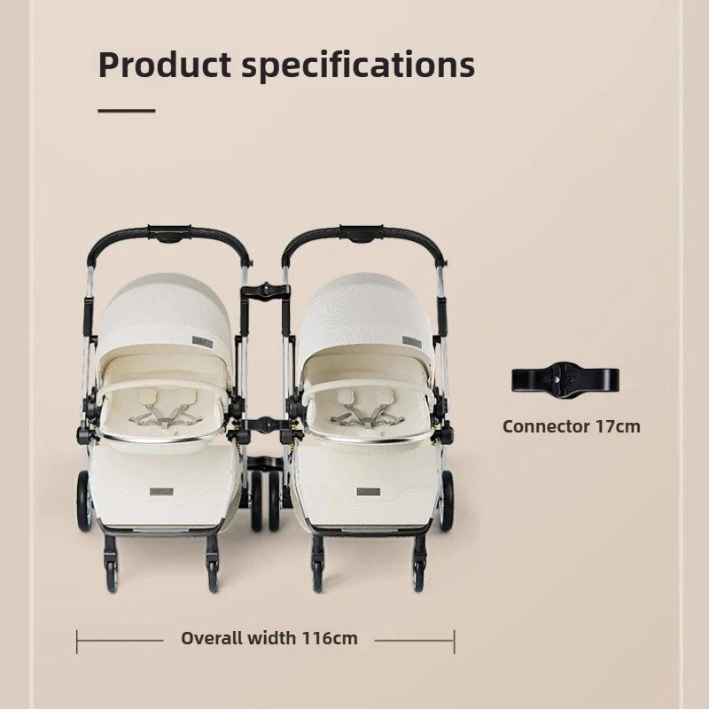 2025 New High-View Twin Stroller Lightweight Folding Stroller for Twins with Two Children, Can Sit or Lie Down GlowCart