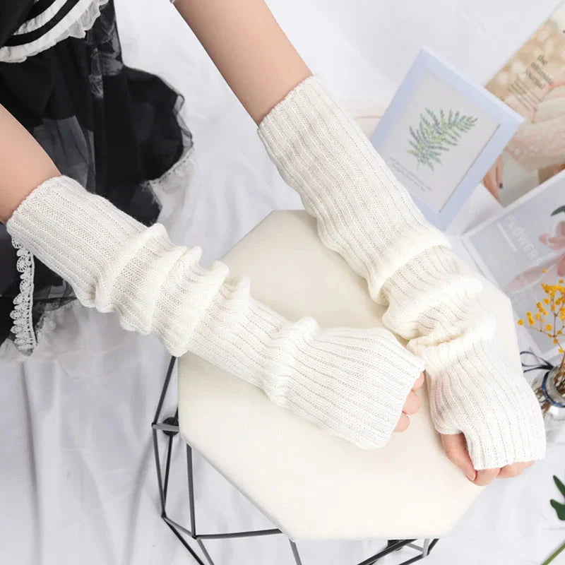 1Pair Women Long Fingerless Gloves Soft Female Kawaii Mitten GlowCart