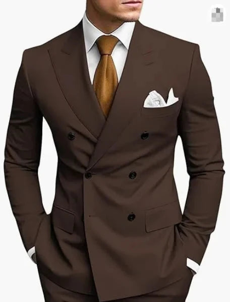 High Quality Brown Men's Suits Double Breasted Bespoke GlowCart
