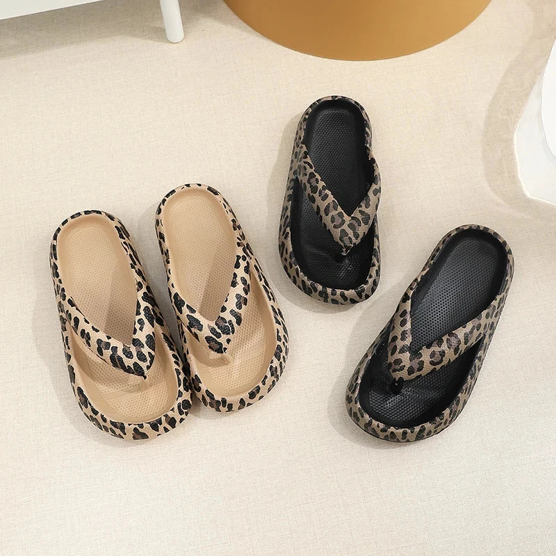 Summer Women Comfort Flip-Flop Leopard Soft Thick-Soled GlowCart