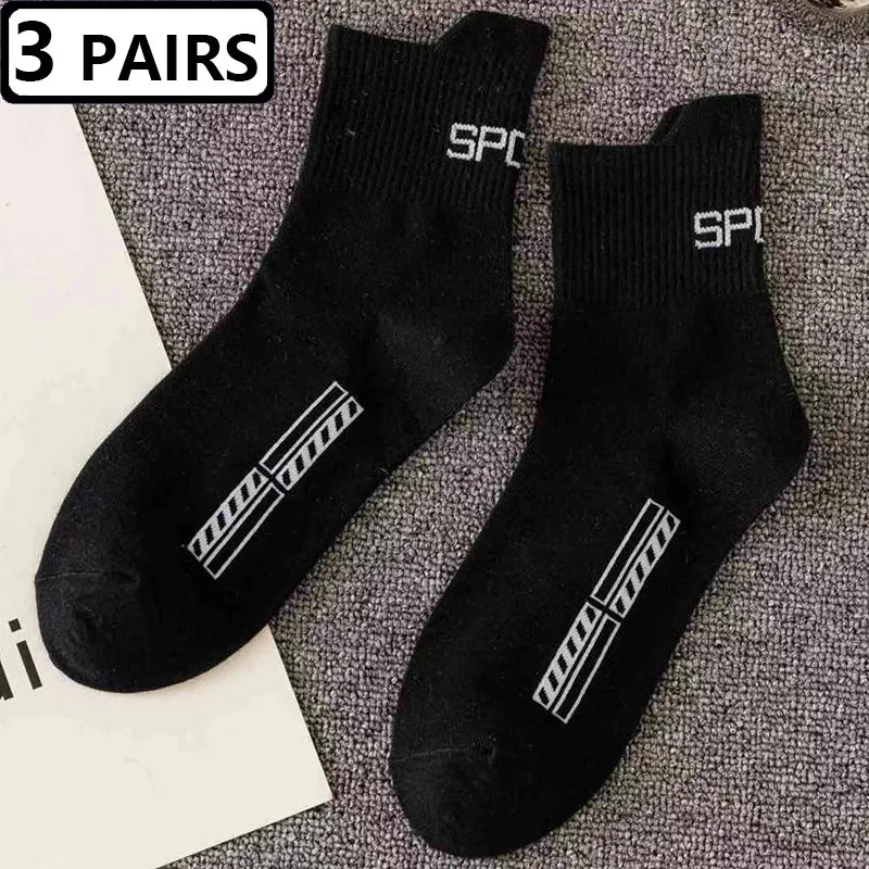 3 Pairs/lot Cotton Breathable Men's Socks Soft Sports High Quality Compression Black White Socks Mid Tube Male Socks Crew Meias GlowCart