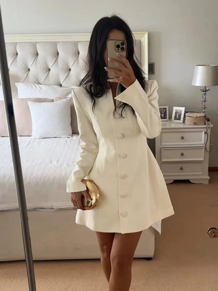 Women Chic Solid A-line Mini Dresses ElegantSingle-breasted GlowCart