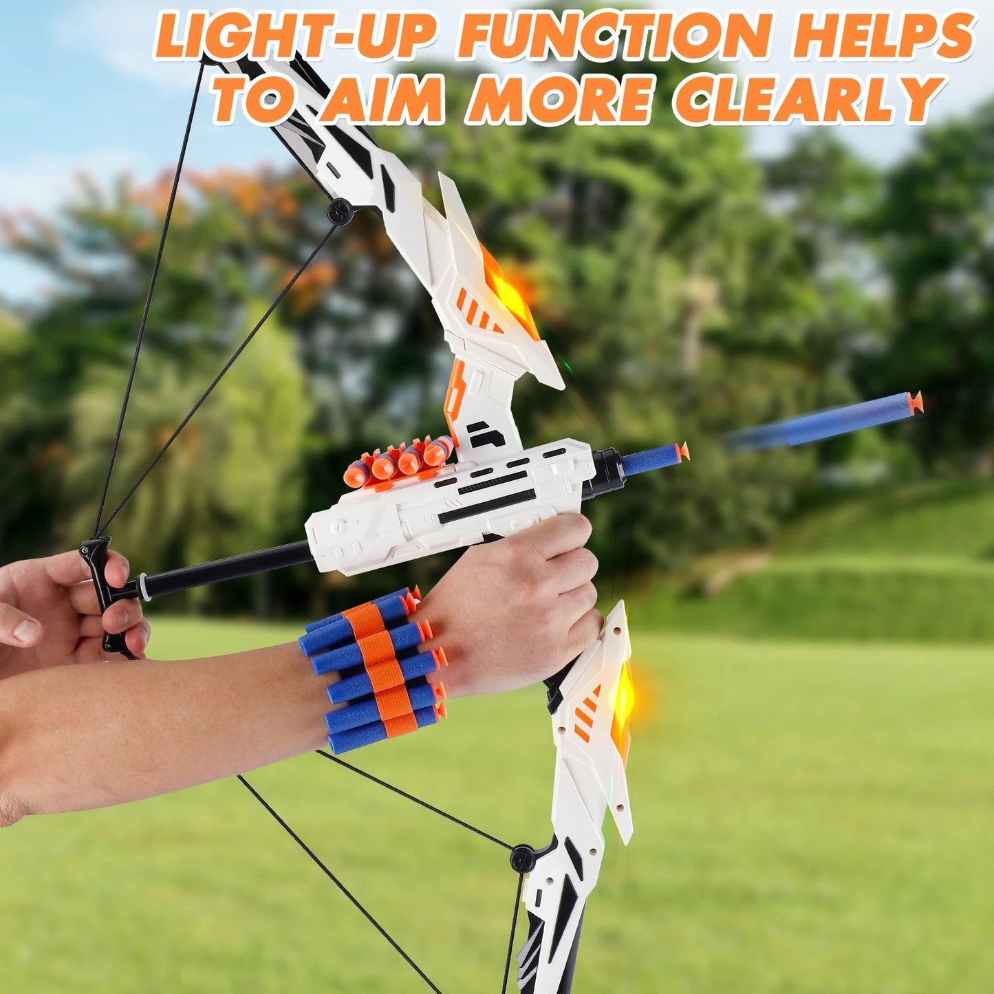 Kids Soft Dart Archery Toy Set with LED Lights,Indoor Outdoor Sports Gift for Boys and Girls,Halloween/Christmas/Thanksgiving GlowCart