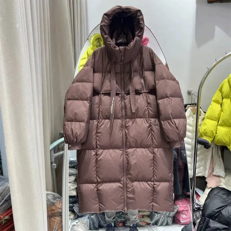New Winter Hooded Over The Knee Puffer Coat Women Thicken GlowCart