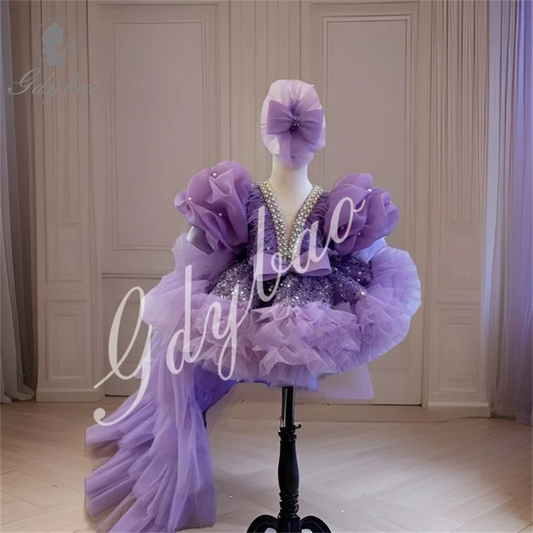 Girls Lilac Sequins Toddler Flower Girl Dress Asymmetrical GlowCart