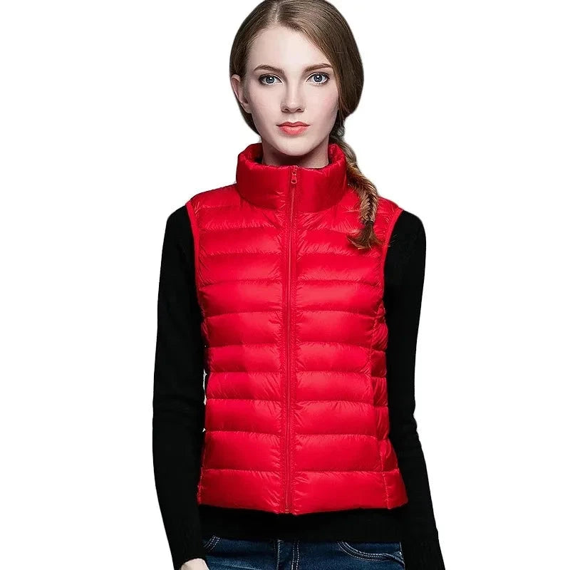 White Stand Collar Women's Sleeveless Down Vest Coat Winter GlowCart