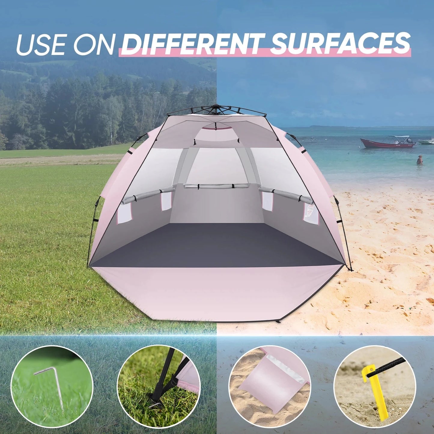 Beach Tent Sun Shelter Pop up Beach Tent Canopy for 4/5/6 GlowCart