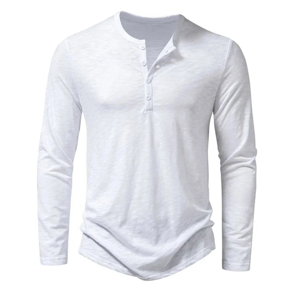 Autumn New Men's Cotton Button Long Sleeve  Henley Neck GlowCart