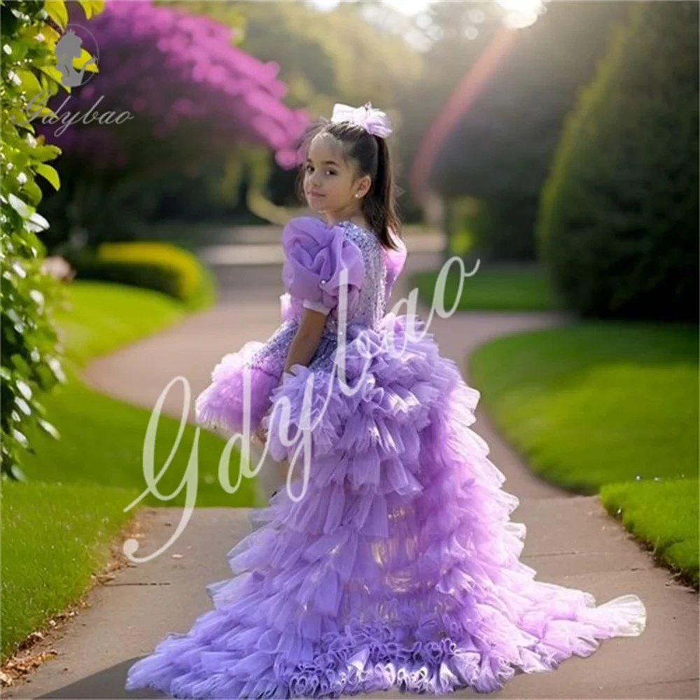 Girls Lilac Sequins Toddler Flower Girl Dress Asymmetrical GlowCart