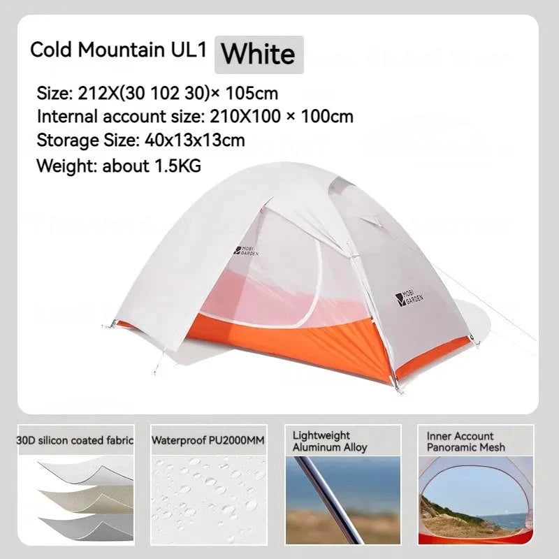 MOBI GARDEN Cold Mountain UL1/2 Ultralight Hiking 1/2 Person GlowCart