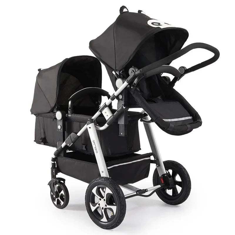 New Twins Baby Stroller Foldable Double Baby Stroller for Two Children Shock-absorbing Twin Baby Stroller Four Wheel Cart GlowCart