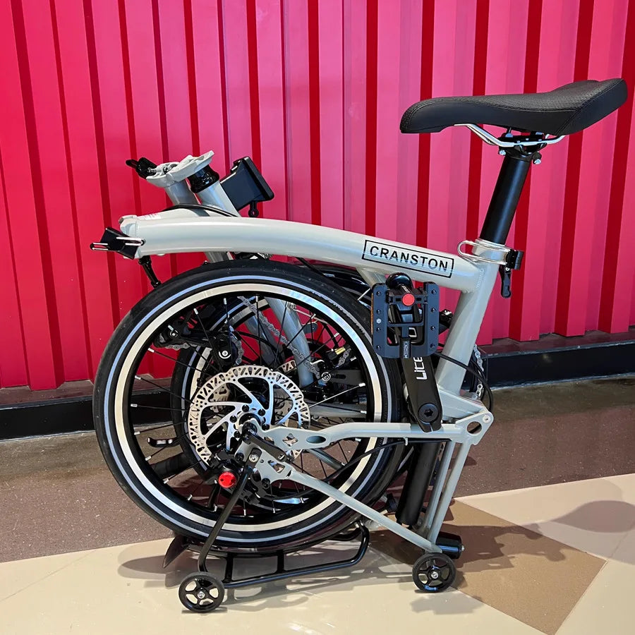 CRANSTON Lightweight Grey Disc Brake M/S 16-inch Portable Folding Bicycle 9 Speed Chrome-molybdenum Steel Retro Bike for Adult GlowCart