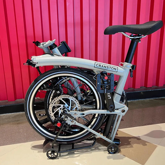 CRANSTON Lightweight Grey Disc Brake M/S 16-inch Portable Folding Bicycle 9 Speed Chrome-molybdenum Steel Retro Bike for Adult GlowCart