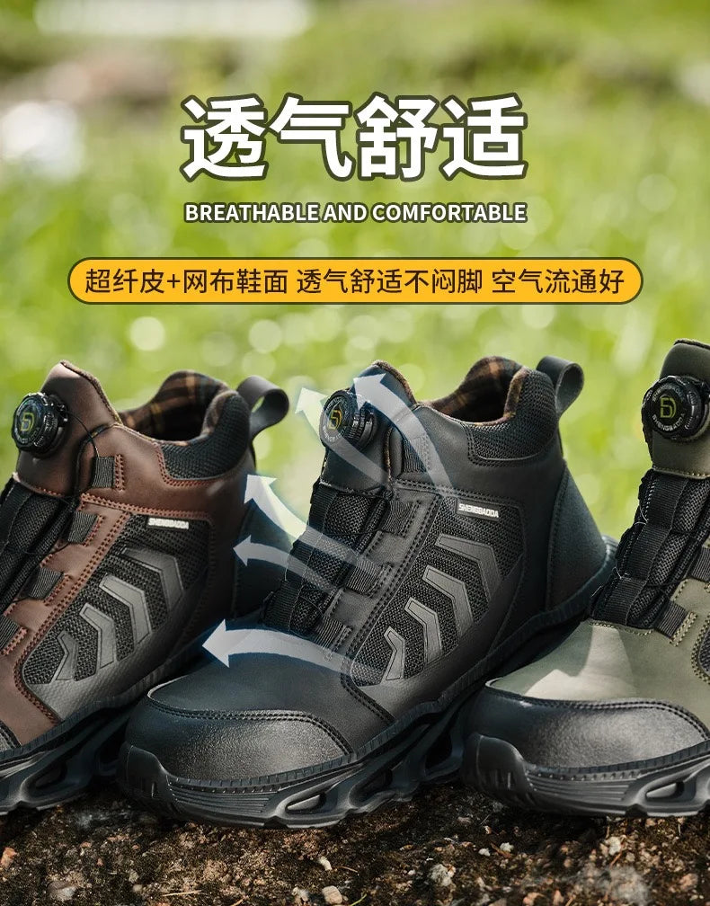 High-top men's all-season universal steel head anti-smash anti-puncture rotating buckle non-slip wear-resistant safety shoes GlowCart