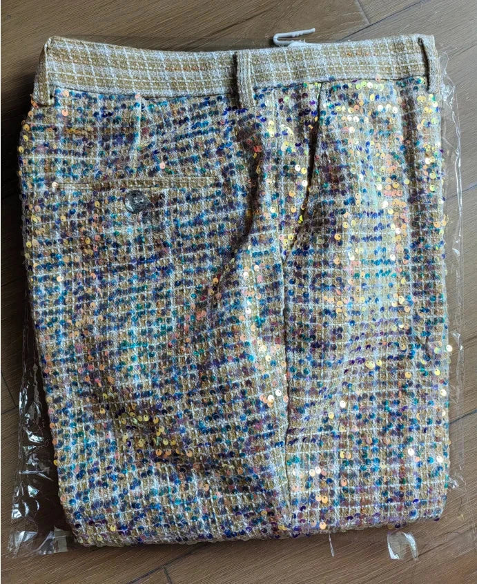 Gold Men's Shiny Sequin Suit Pants,Wedding Party Dress GlowCart