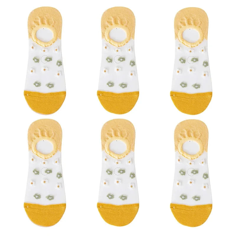 6Pairs Cute Small Flower Sheer Women's Socks Soft & GlowCart