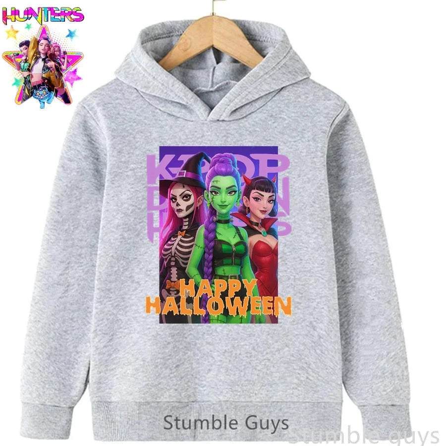 Kids Anime Kpop Demon Hunters Hoodie Autumn Winter Boys Girls Cartoon Game Clothes Halloween Gift Trendy Match Pants Wear GlowCart