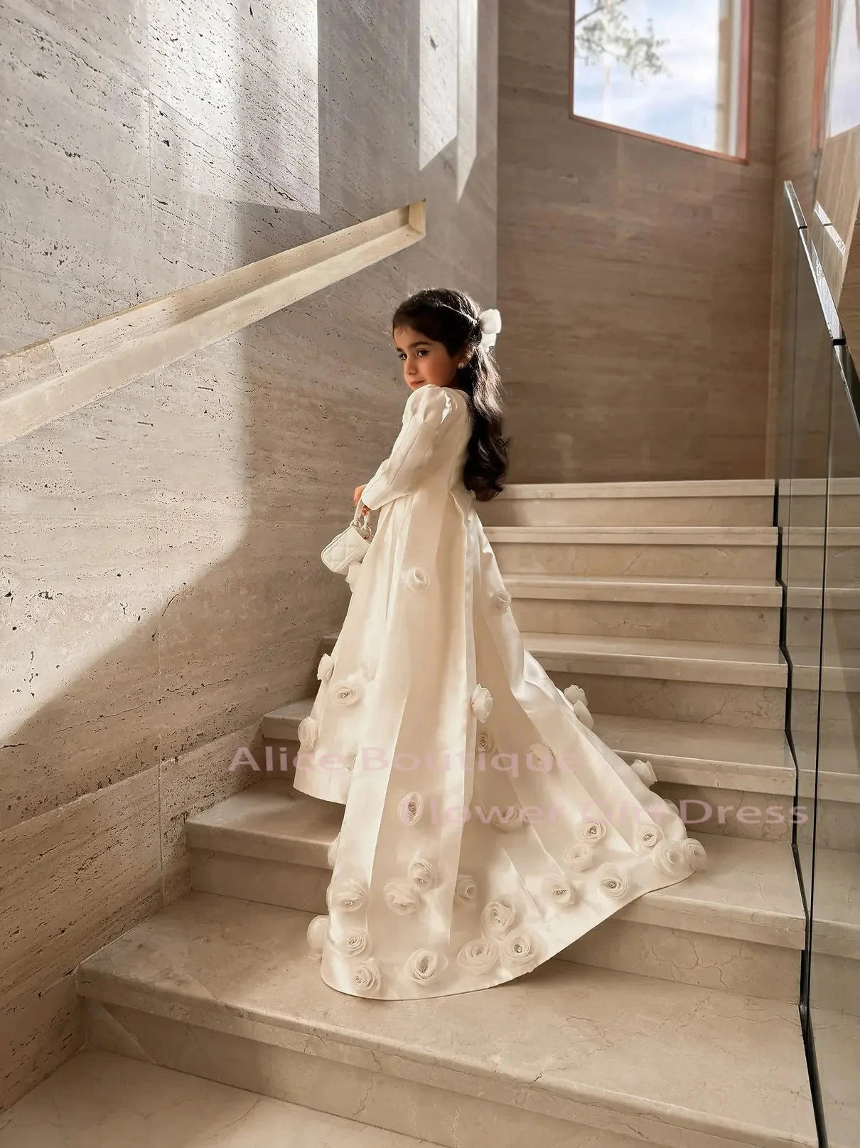 White Dubai Girl Dress Beaded Pearls Satin Arabic Princess GlowCart