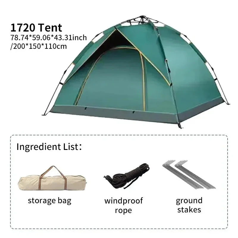 Outdoor Folding Tent Fully Automatic Quick Opening Tent 3-4 GlowCart