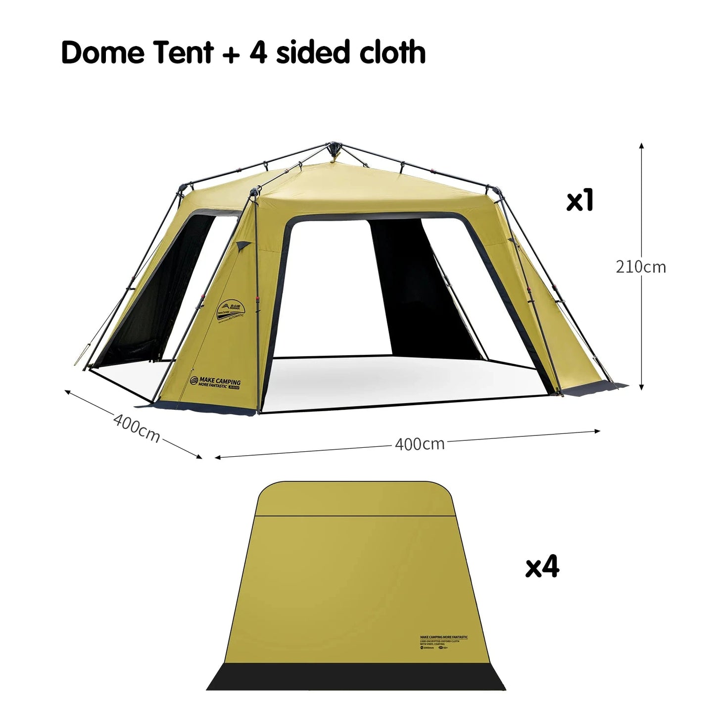 BISINNA 6-8 Persons One-touch Dome Tent Vinyl Coated Canopy GlowCart