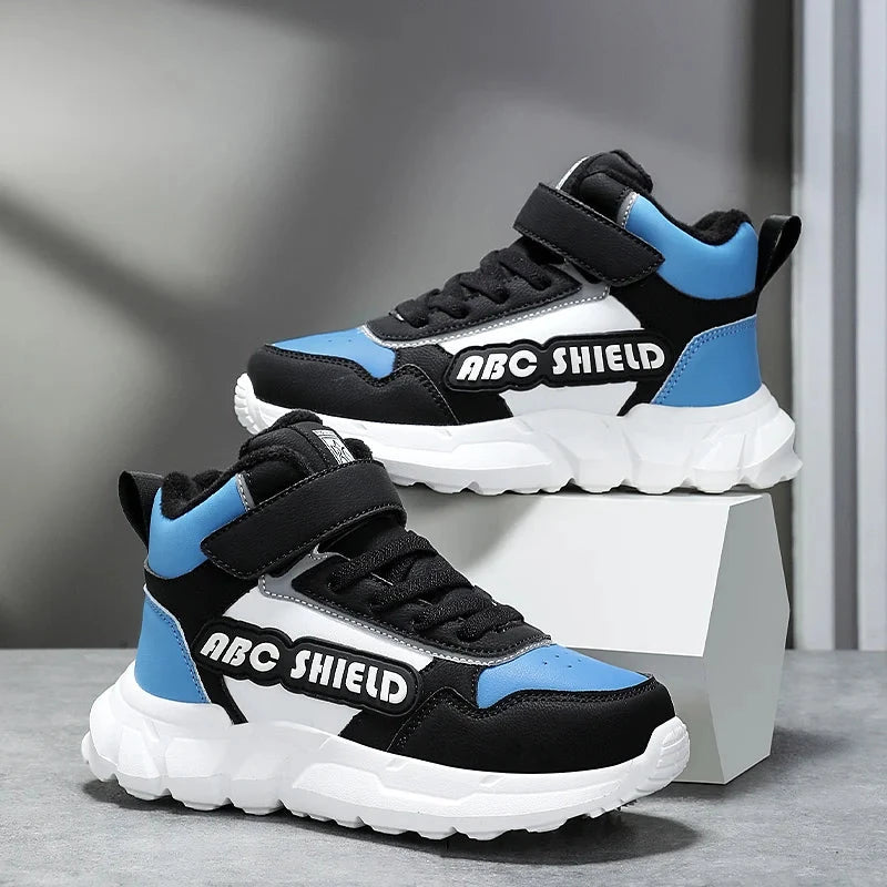 Autumn Winter Children Shoes Boys High Top Sneaker Warm Plush Kids Cotton Shoes Casual Sports Daily Boys Sneaker 4 To 12 Years GlowCart