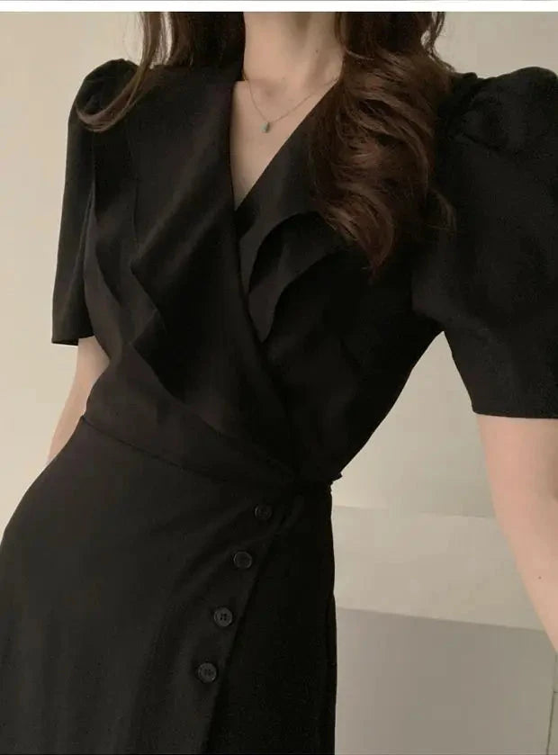 Summer New Chic V-ne Turn-down Collar Slimming Waist Midi Dr GlowCart