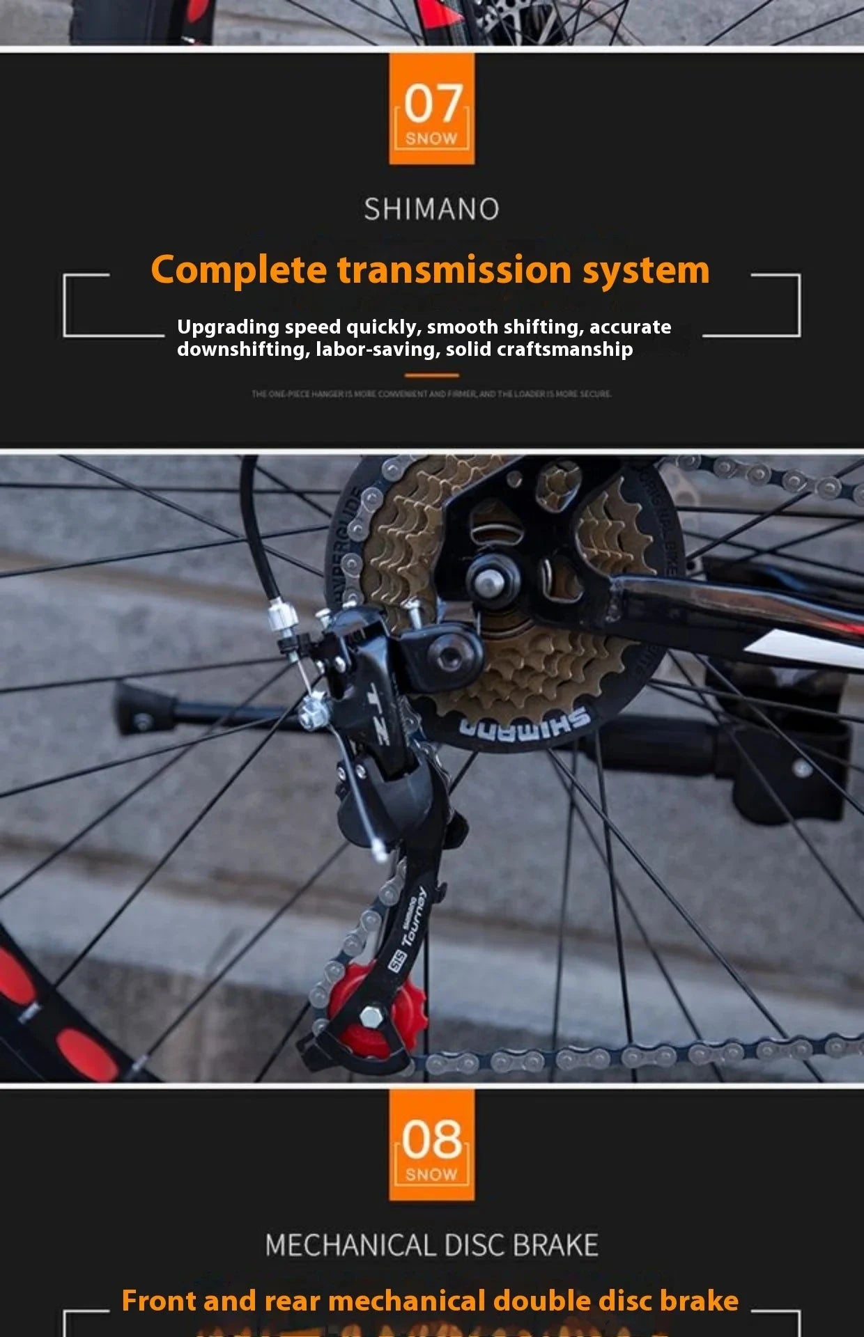 Fatty wide thick mountain bike large tire speed shock absorption snow bicycle beach off-road adult men and women double bike GlowCart