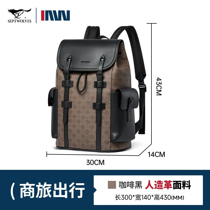 Septwolves Fashion Design Printed Leather Backpack Man Large GlowCart