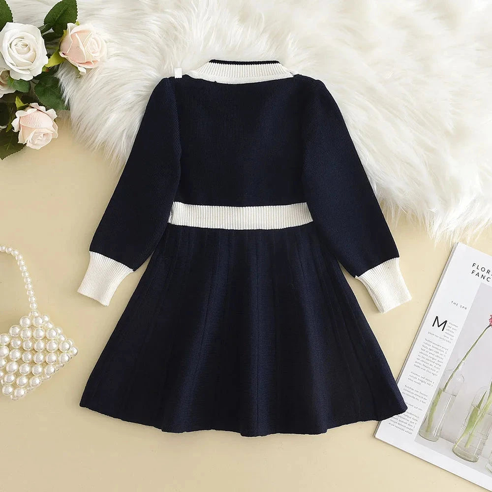 Bear Leader Winter New Year's Red Girl Knitting Wool Long Sleeve Splicing Dress Girl Baby Bow Fashion Dressses Christmas Clothes GlowCart