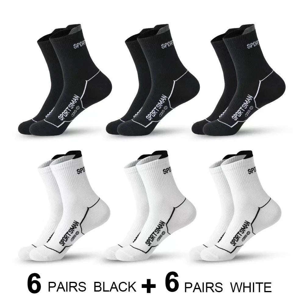 6/12 Pairs Men Mid Length Sports Socks Fashionable Geometric Patterns Breathable Odor Resistant Running Cycling Basketball Socks GlowCart