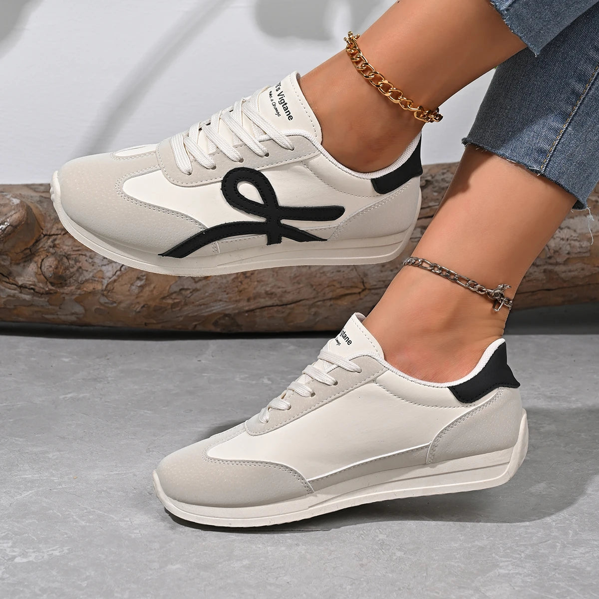 2025 new women's sports shoes casual lace up women's fashionable vulcanized shoes versatile flat shoes GlowCart
