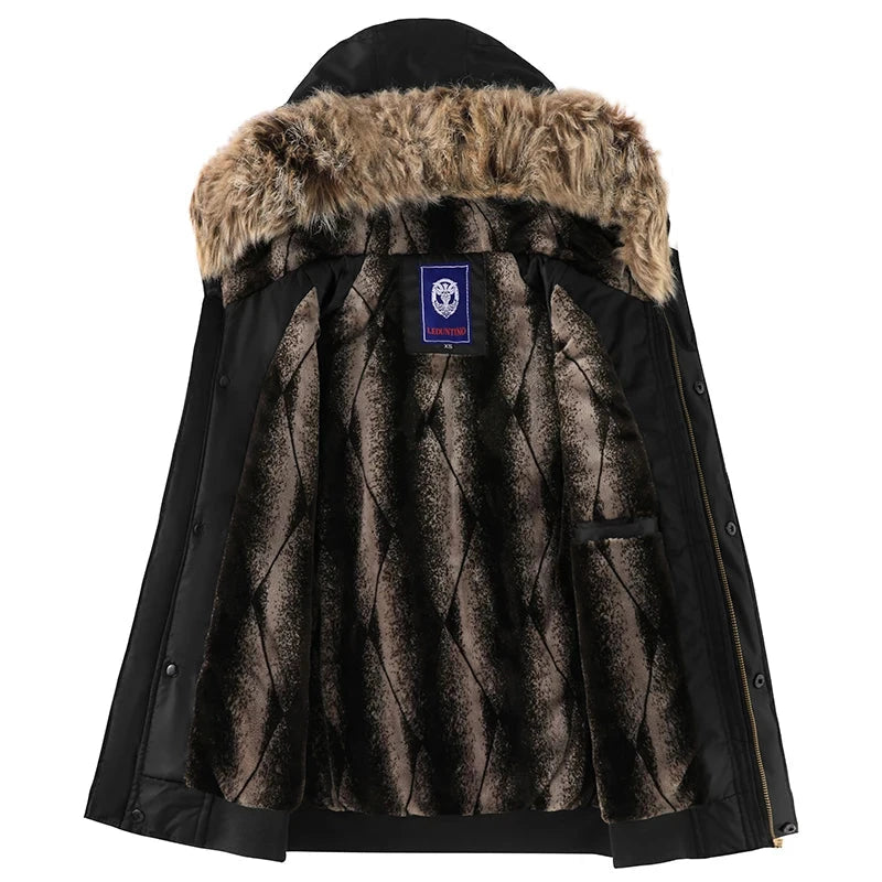 Men's Winter Black Aviator Jacket with Detachable Faux Fur GlowCart