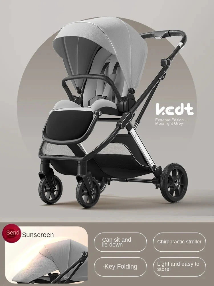 Baby carrige can sit or lie down Lightweight Folding Newborn Baby High Landscape Stroller Two-way Push Anti Vibration Wheels GlowCart